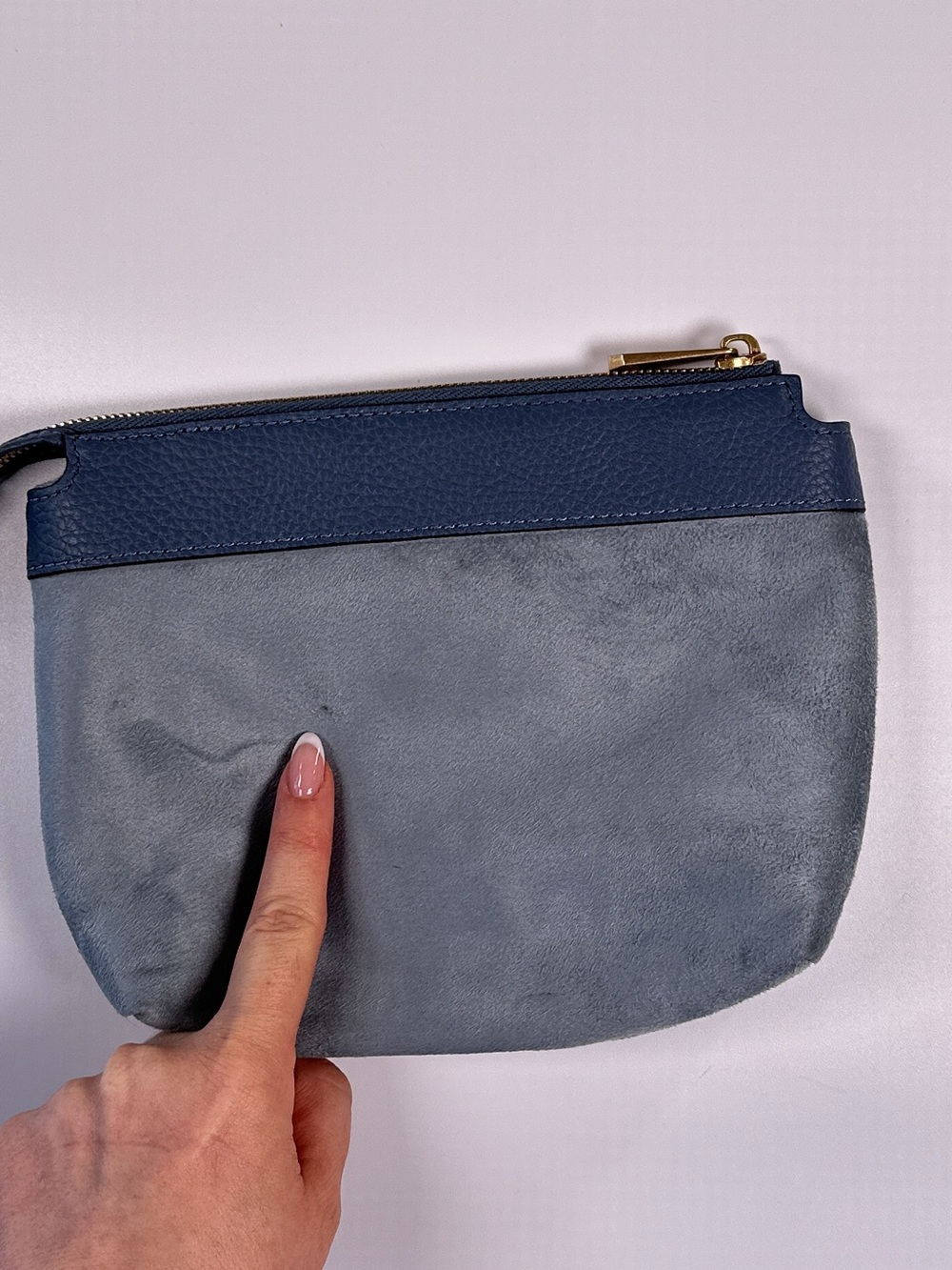 Smaak Amsterdam Coin Purse Cosmetic Bag Suede Leather Blue OS - Picture 4 of 11